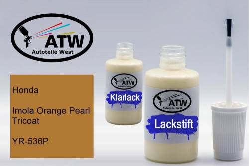 Honda, Imola Orange Pearl Tricoat, YR-536P: 20ml Lackstift + 20ml Klarlack - Set, von ATW Autoteile West.